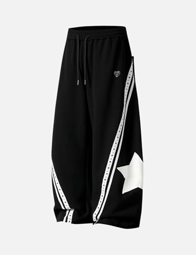 Medium Black Star Graphic Baggy Sweatpants for Women & Men - Wide Leg Lounge Pants