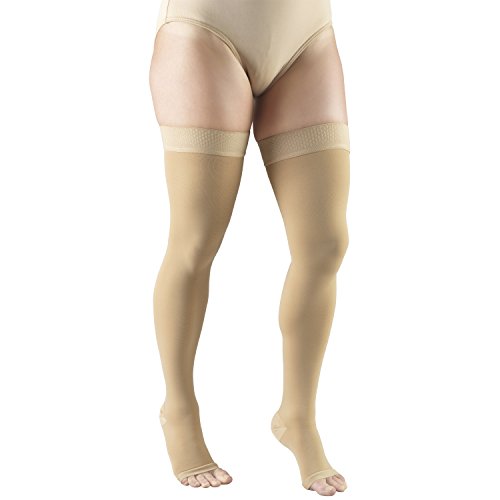 Truform 20-30 mmHg Compression Stockings Thigh High Open Toe Beige Medium