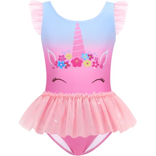 Girls One Piece Swimsuit - Princess Bathing Suit for 5-6 Years Dream Pink