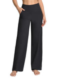 Women High Waist Wide Leg Yoga Pants with Pockets - Loose Sweatpants, 31" Inseam, Large, Black