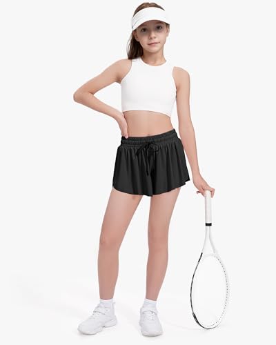 Girls Butterfly Athletic Shorts for Dance Cheer 9-10 Years - Black