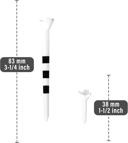 Black Plastic Golf Tees Combo 3 1/4 Inch and 1 1/2 Inch Near Unbreakable 4 Prong with Height Marker