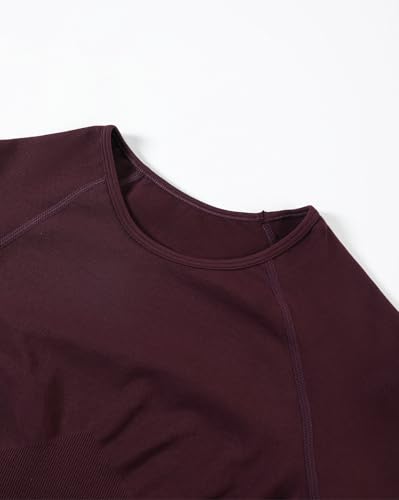 AUROLA Women's Seamless Long Sleeve Crop Top Workout Shirt - Medium Black Cherry