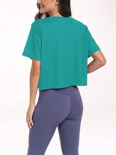 KevaMolly Women's Athletic Crop Top - Medium Z Teal Workout T-Shirt