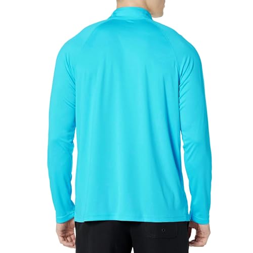 Men's UPF 50+ Long Sleeve Rash Guard Swim Shirt XX-Large Sea Blue 1/4 Zip