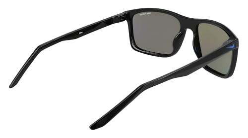 Nike Unisex Fire Large Polarized Rectangular Sunglasses Black / Polar Blue Mirror / 58mm