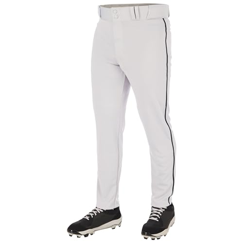 Unisex Baseball Pants with Braid - Triple Crown 2.0 Tapered Bottom, Medium, White/Black