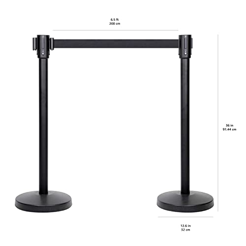Crowd Control Stanchions with Retractable Belt - 2 Pack, 36 Inch Height, Heavy-Duty Black Posts for Events & Venues