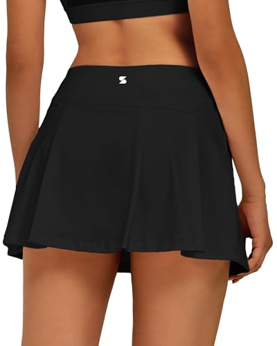 Women’s Tennis Skirt High Waisted Athletic Golf Skorts with Pockets - Black, Medium
