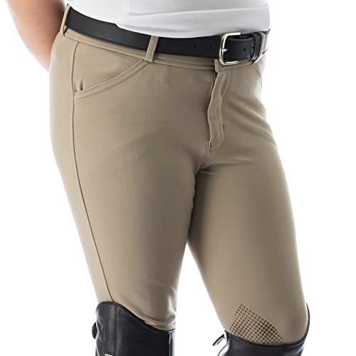 Kids Riding Breeches with Silicone Knee Grip - Tan, Size 16