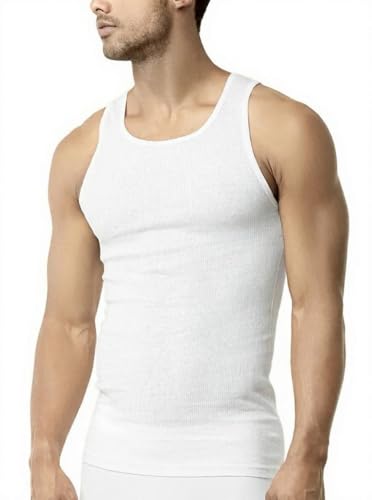Men's X-Large Cotton Ribbed Tank Top Undershirt 3-Pack - White