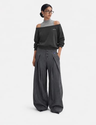 Aelfric Eden Women's Boxy Off-Shoulder Mock Neck Sweatshirt Medium Dark Grey