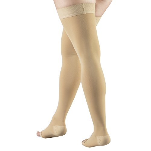 Truform 20-30 mmHg Compression Stockings Thigh High Open Toe Beige Medium