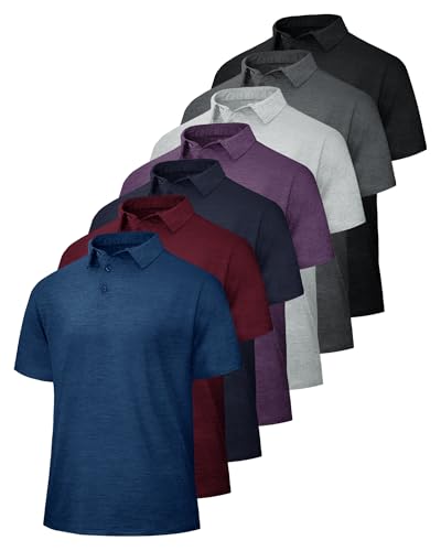 BOOJO 5 Pack Men's Polo Shirts - Quick Dry Moisture-Wicking Golf & Athletic Short Sleeve Tops - Variation: Black, Grey, Navy, Blue, Wine, Purple Large