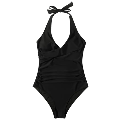 Women Sexy Tummy Control One-Piece Swimsuit Halter Push Up Bathing Suit Medium Black