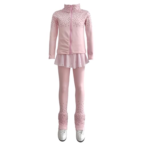 Girls' Starry Sky Pink Figure Skating Dress Set - 6-8 Years, Velvet & Shining Skirt