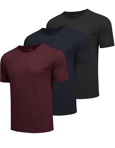 Men's Workout T-Shirts 3 Pack - XX-Large Athletic Quick Dry Tops - Black, Midnight Blue, Wine Red