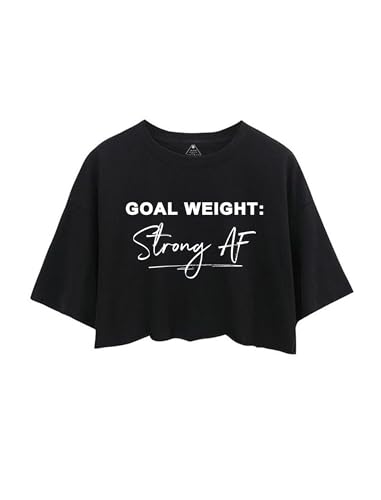 Large Goal Weight Strong AF Crop Top for Women - Motivational Workout Gym Tank Black