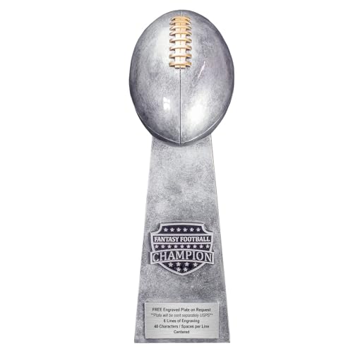 Large 16 Inch Silver Decade Awards Fantasy Football Champion Trophy with Custom Engraved Plate