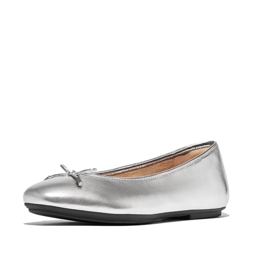 Women's Metallic Leather Mary Janes - Slim, Supportive & Comfortable - Size 10.5, Silver