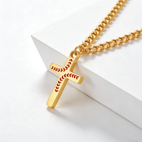 Gold 16-Inch Baseball Cross Necklace for Team Players & Fans - Kids Size
