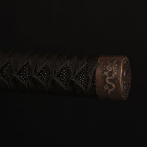 Black Japanese Katana Sword Set - Hand Cast 1065 Carbon Steel, Dragon Guard, Display Stand - Pure Black