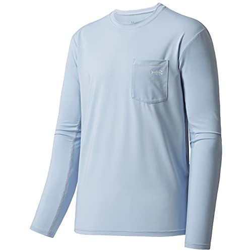 Men's UPF 50+ Long Sleeve Sun Protection T-Shirt - Light Steel Blue / White Logo, 4X-Large