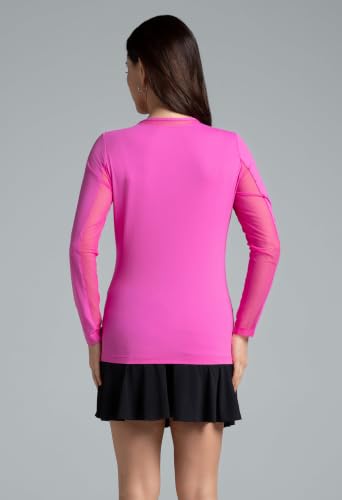 IBKUL Sun Protective UPF 50+ Icefil Cooling Long Sleeve Crew Neck Top XXL Hot Pink