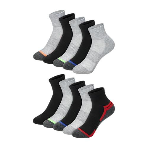 Hanes Boys' Moves Ankle Socks Large Gray/Black 10-Pack - Breathable Moisture-Wicking Performance