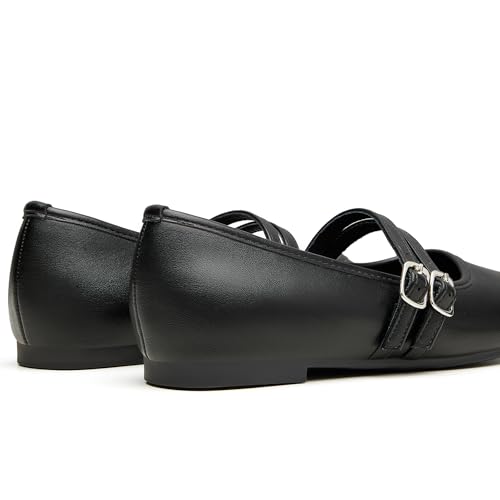 Women Square Toe Mary Jane Flats - Black, Size 8