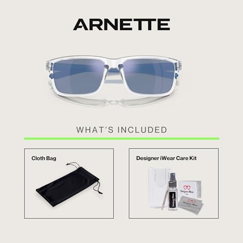ARNETTE Mwamba AN4322 Rectangle Polarized Sunglasses Men 57mm Crystal Dark Grey Mirror Water