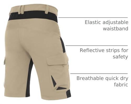 Men's Hiking Cargo Shorts - 4-Way Stretch, 6 Secure Pockets, Large / Light Khaki
