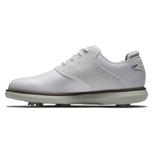FootJoy Golf Juniors Traditions Shoes - White/White, 5 Big Kid