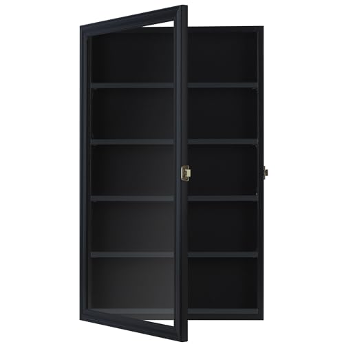 DisplayGifts Black Hockey Puck Display Case Wall Shelf Shadow Box with UV Protection