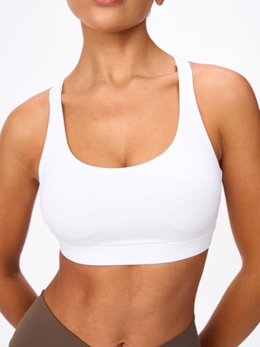X-Small White Strappy Sports Bra with Criss Cross Back & Padding - Omwilddo