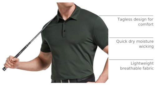 Men's Performance Polo Shirts 5 Pack Short Sleeve Golf T-Shirts - Black, Grey, Green, Blue, Light Blue, 3X-Large