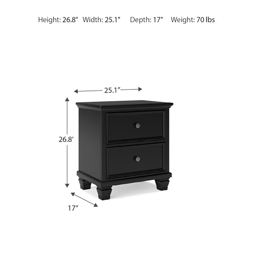 Tall Black Farmhouse Nightstand with 2 Drawers - Signature Design Ashley
