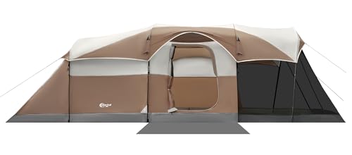 Brown Portal 8-Person Family Camping Tent with Screen Room, Water-Resistant