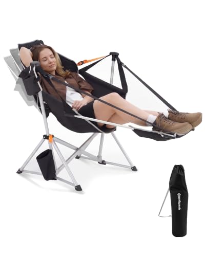KingCamp Hammock Chair with Footrest - Deluxe Black/Grey Swinging Outdoor Chair for Relaxation, Supports 400lbs