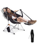 KingCamp Hammock Chair with Footrest - Deluxe Black/Grey Swinging Outdoor Chair for Relaxation, Supports 400lbs