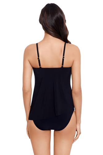 Women's Tankini Top with Chain Link Detail - Black, Size 10 - Adjustable & Soft Cup