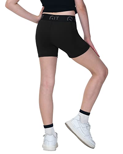Youth Girls Volleyball Shorts with Pockets - Medium, Black - Spandex Compression Biker Dance Gymnastics