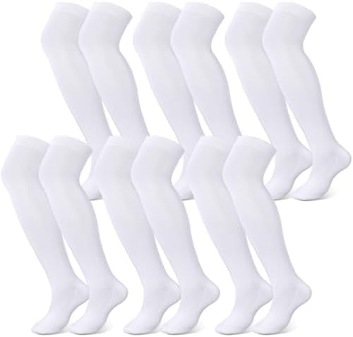 Over Knee Football Socks - 6 Pairs White, XL Tube Socks