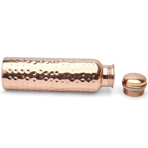 Set of 4 Hammered Copper Water Bottles 34oz - Pure, Leakproof, Reusable