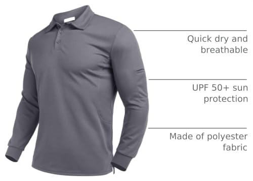 Men's Long Sleeve Polo Shirt - Quick Dry Golf Polo XX-Large Grey