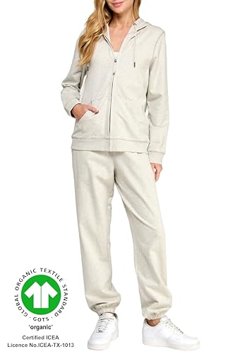 Women's Heavyweight Organic Cotton Zip Hoodie - Melange Oatmeal, Medium