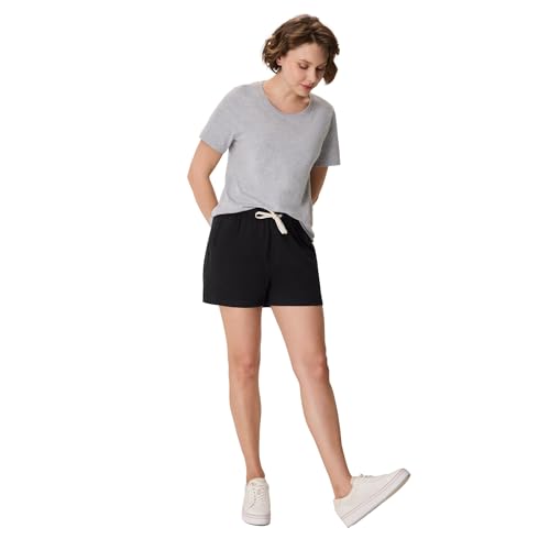 Large Black Hanes Women's Essential Drawstring Cotton Shorts - Comfortable & Adjustable