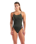 Women's Solid Team Swimsuit Challenge Back MaxLife Open Back Athletic Swimwear - Dark Sage Green/Shocking Pink