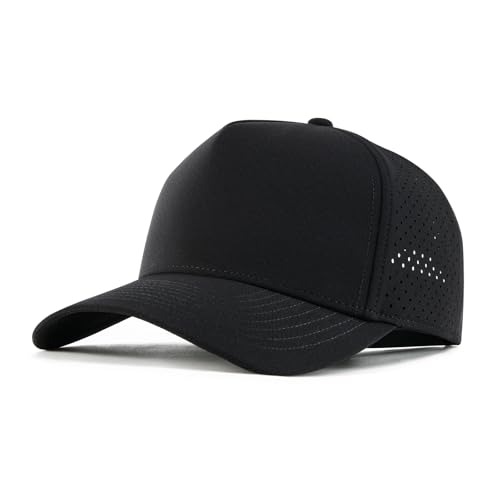 Men Adjustable Snapback Laser Cut Mesh Baseball Cap - Black