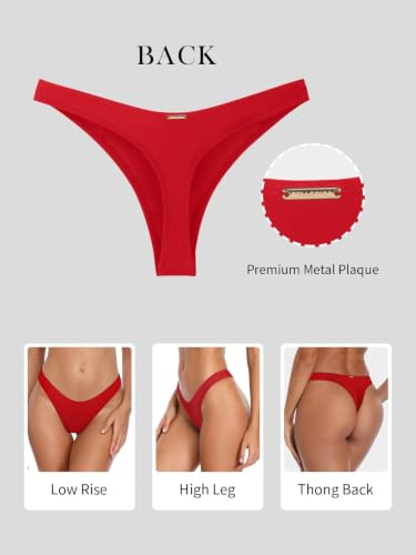 Women's Red Medium Thong Bikini Bottoms - Brazilian Swimwear